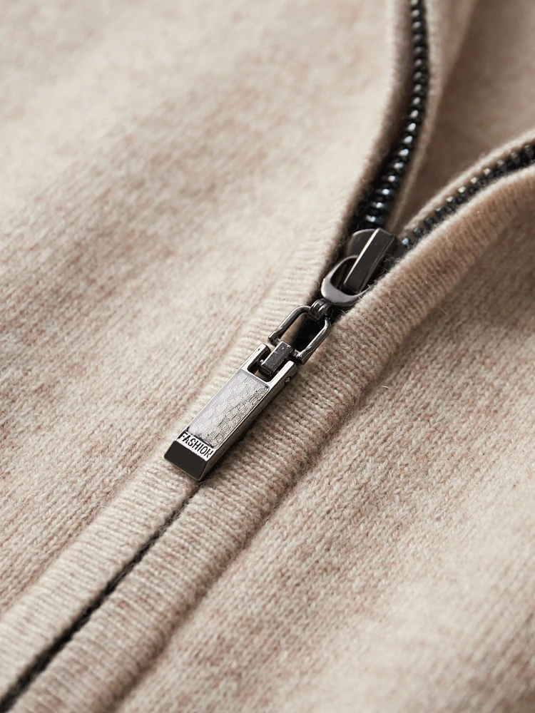 TLOML New Men's100% Cashmere Sweater Mock Neck Zipper Cardigan Autumn Winter Thick Soft Warm Smart Casual Cashmere Knitwear Tops