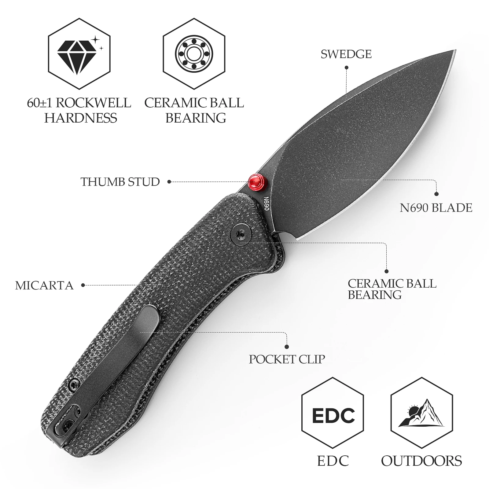 TRIVISA Koala-B EDC Pocket Folding Knife N690 60HRC Blade & Micarta Handle, Outdoor Camping Hunt Gift for Men/Women W/Box & Cert