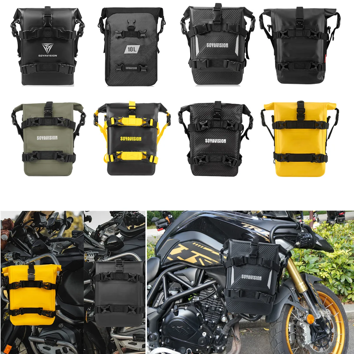 ADV Motorcycle Crash Bar Bag 8L 9L 10L 12L 13L Bumper Duffel Side Bags Waterproof Dry Tool Carry PVC Travel Luggage Universal
