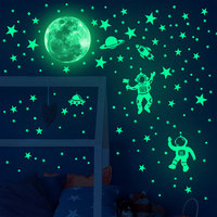 Luminous Moon Stars Astronaut Ceiling Wall Stickers Bedroom Living Room Glow Decals Noctilucent Stickers Home DIY Decoration