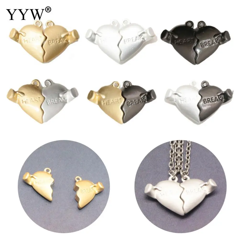 10pcs Gold/Black Broken Hearts Magnet Clasp Couple Pendant For Layered Bracelet Necklaces Magnetic Connector Buckle Hook Jewelry