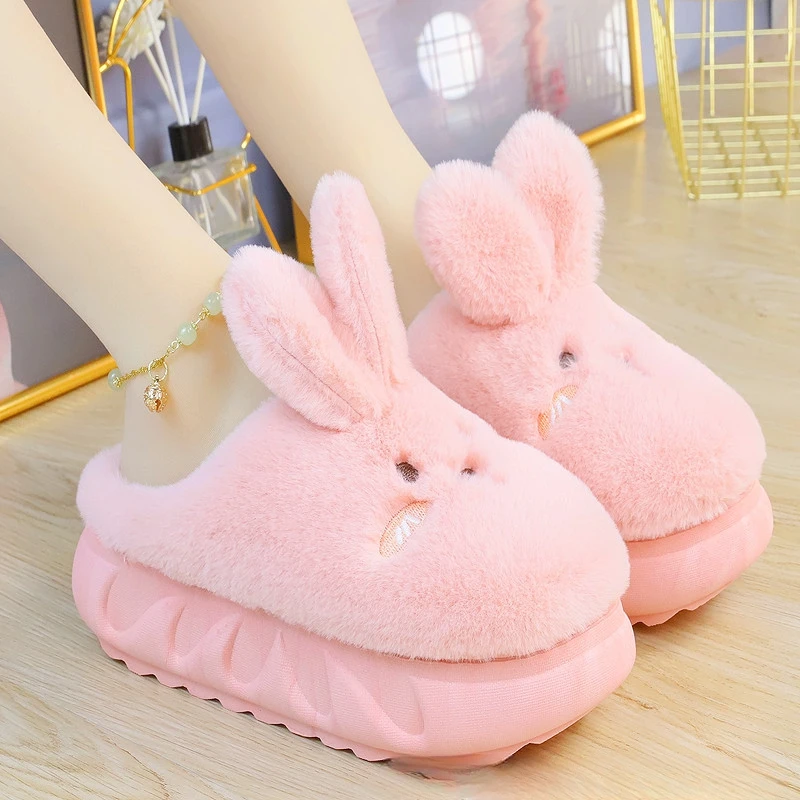 White Rabbit Hare Slippers Women\'s Cute Animal Platform Home Mules Shoes Girls Bedroom Plush Slides Slipper Ears Indoor Shoes