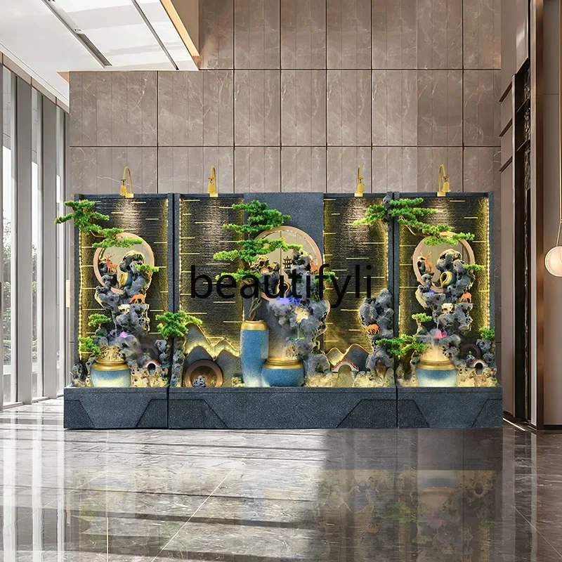 

A26 Water curtain wall living room running water screen rockery fountain landscape, lucky feng shui wheel ornament