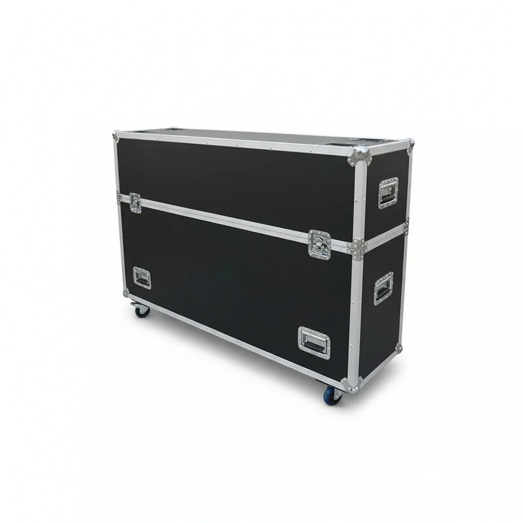 ATA Flight Case, Dual 52 to 65 Inch Plasma TV Road Case, Heavy Duty LCD Display Trunk with Lifting System, 12mm/0.5 inch Plywood
