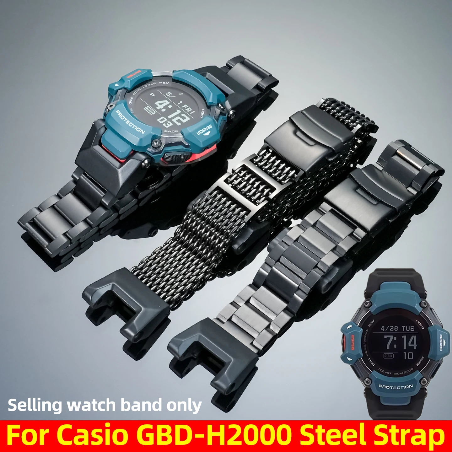 

10 стилей, черный стальной ремешок для Casio G-SHOCK GBD-H2000 3515, модифицированные умные часы, металлический ремешок для часов из нержавеющей стали, аксессуары