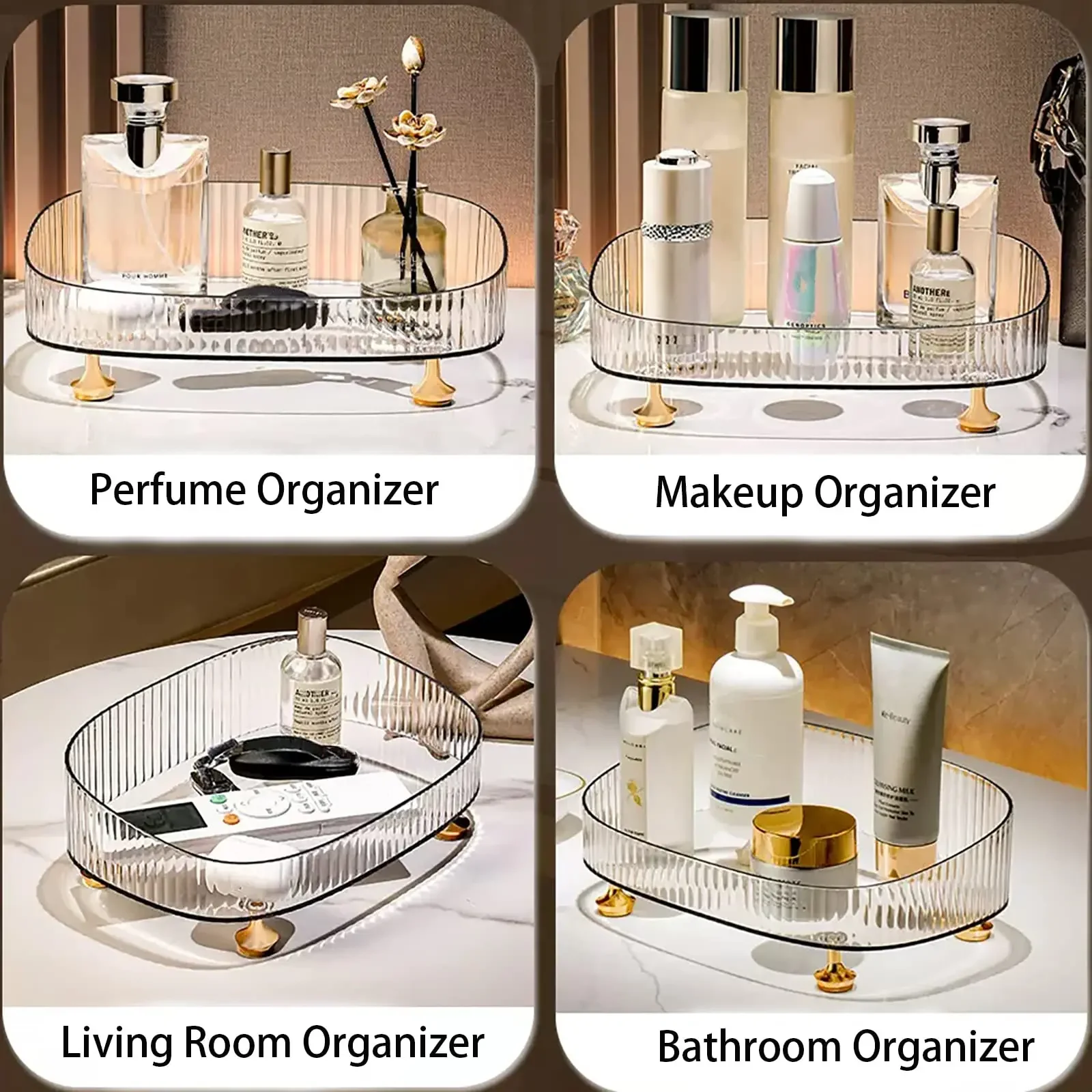 Large Capacity Bathroom Vanity Tray Perfume Organizer for Dresser Clear Desktop Storage Box for Lotion Bottle Cosmetics Skincare