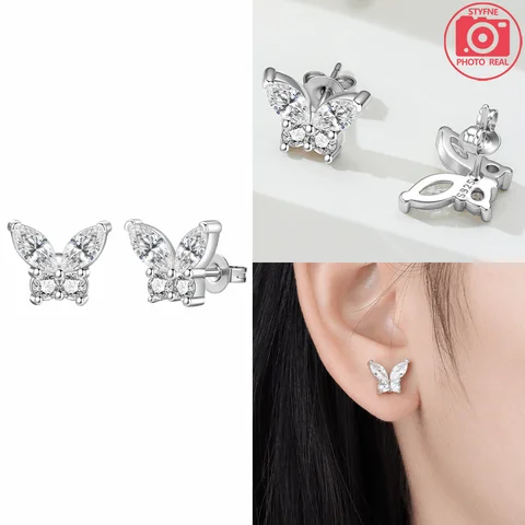 925 Sterling Silver Butterfly Stud Earrings Women Fit Earrings Women Stud Earring For Anniversary Wedding Jewelry Gifts