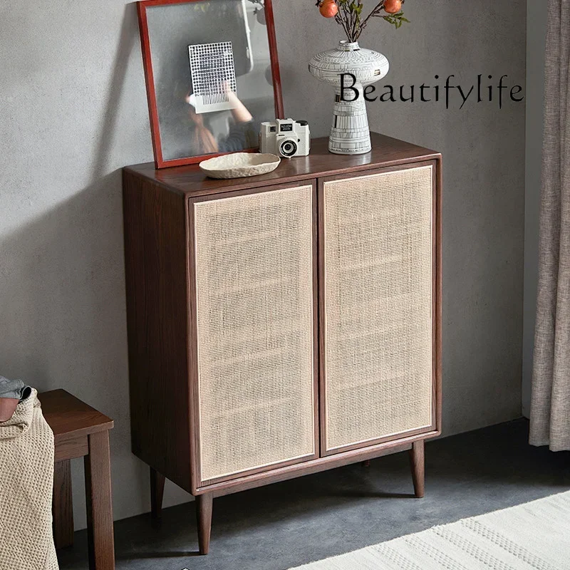 

N Шкаф для обуви из цельного дерева из ротанга в скандинавском стиле, японский минималистичный входной шкаф, шкафчик для спальни