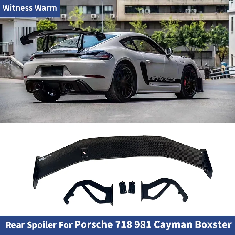 Ailes de queue de Spomicrophone arrière en fibre de carbone pour Porsche, 718, 981, Cayman, Boxster, GT4, RS Style, décoration externe de voiture, aile de coffre arrière