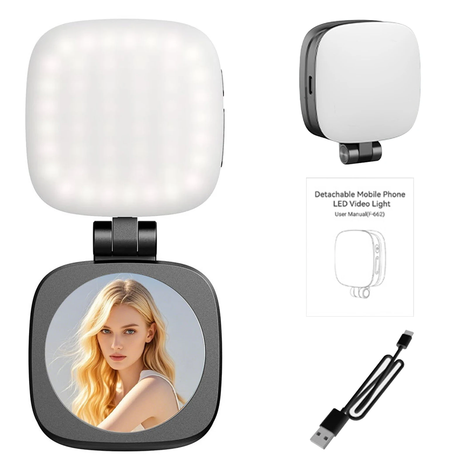 Phone Fill Light With Mirror Wireless Rechargeable Rings Light For Live