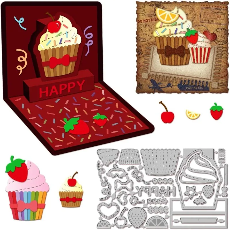 1pc 3D Cupcakes Metall Stanzen Cupcake Grußkarte Metall Schneiden Sterben Geburtstag Cupcakes Schneiden Stirbt für DIY Scrapbooking foto