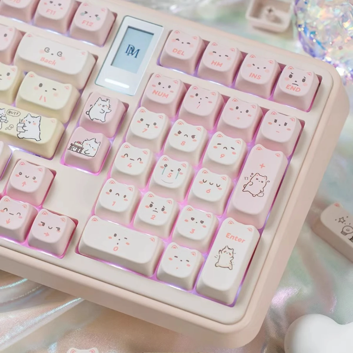 MAIMOOO Pink Cute Cat Keycaps MAO Profile PBT Sublimation Creative Meow Ears Design Custom Keycaps for DIY Mechanical Keyboard