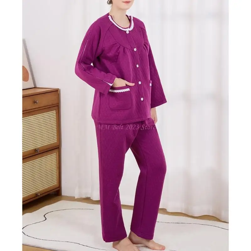 

49ME Breathable Fabric Women's Nursing Suit with Quilted Insulation Tear Away Pants Patients Pajamas Set for Hospital Gown