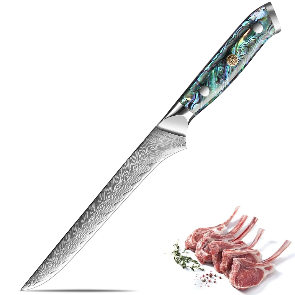 Professional 6 Inch Boning Knife Fillet Knife Damascus Steel Sharp Kitchen Deboning Poultry, Fish, Abalone Shell Acrylic Handle