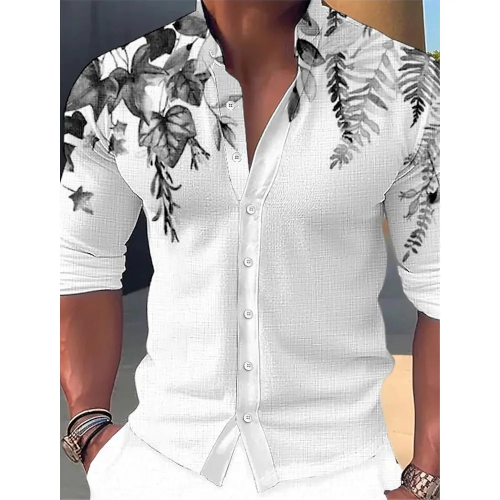 Hawaii Men's Flower Print Long Sleeve Shirt Beach Fashion Lapel Men's Tops 2023 New Elegant Temperament Flower Clothes