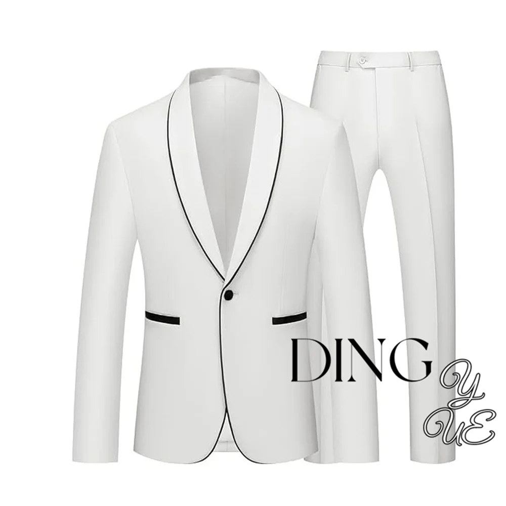 Mens 2 Pieces Tuxedo Shawl Lapel Slim Fit One Button Color Clashing Design Suit Wedding Blazer Jacket and Pants Set костюм