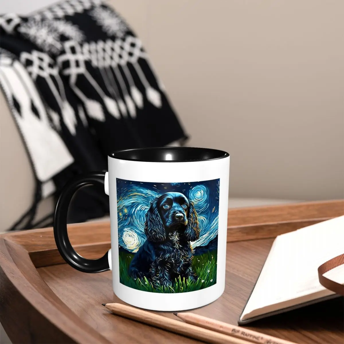 A Cocker Spaniel Puppy Starry Night Mug Funny Ceramic Coffee Cups Tea Mugs Milk Cup Drinkware Gift for Woman Man