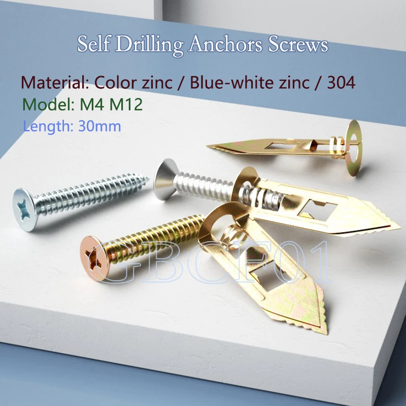 100/50set Self Tapping Screws Self Drilling Anchors Screws Drywall Anchors Easy Application for Gypsum Plasterboard Dowel