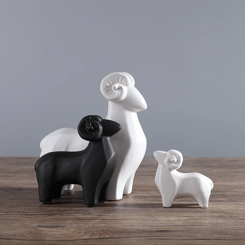 Modern minimalist geometric sheep statue ornament, Sanyang Kaitai ceramic ornaments, Nordic home living room desktop decorations