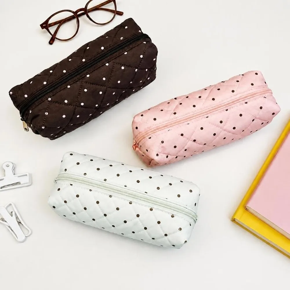 New Cotton Quilted Makeup Bag Polka Dot Pattern Large Capacity Cosmetic Bag Multifunctional Wash Bag Women