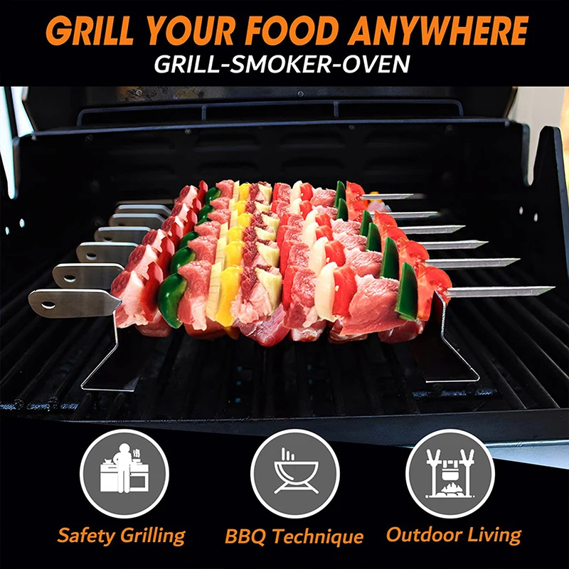 

Stainless Steel Kabob Rack Set of 2 - Non-Slip Skewer Holder for Even Grilling, Commercial Grade BBQ Tool