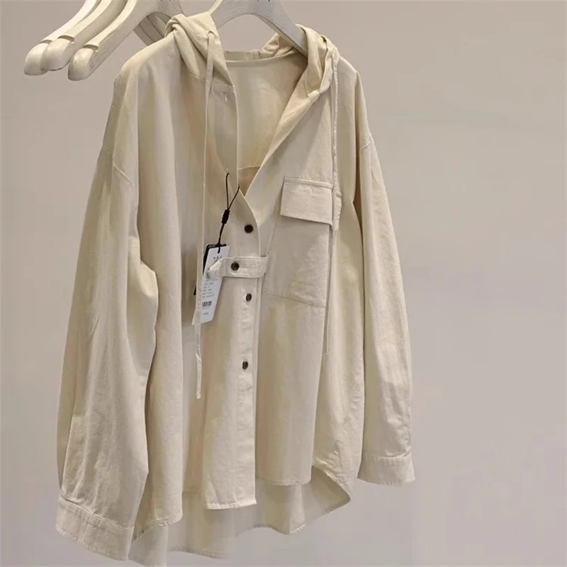 

Spring 2024 Women's Casual Loose Cotton Long Sleeve Hoodie Jacket Retro Korean Style Hatakeyama Style Winter Outerwear Coat