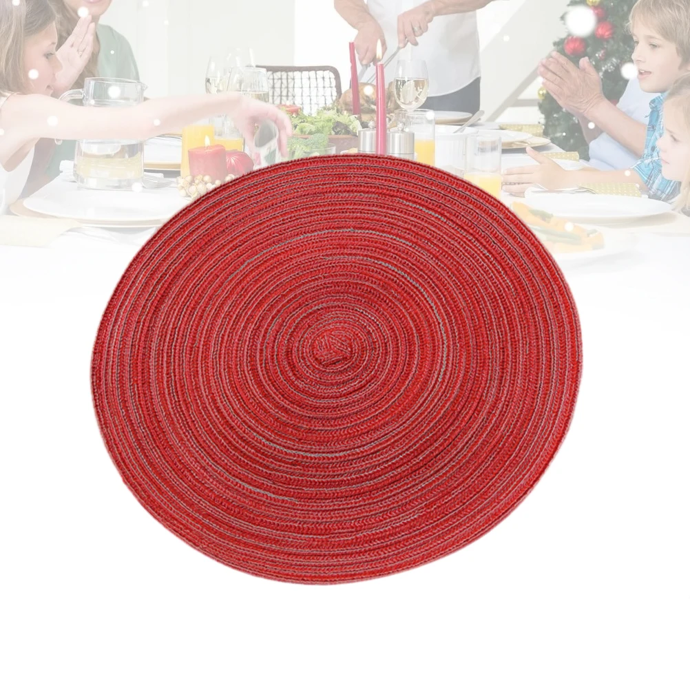

Round Cotton Linen Woven Placemat Red Material Anti-Skid Heat Resistant Table Mat Woven Placemat