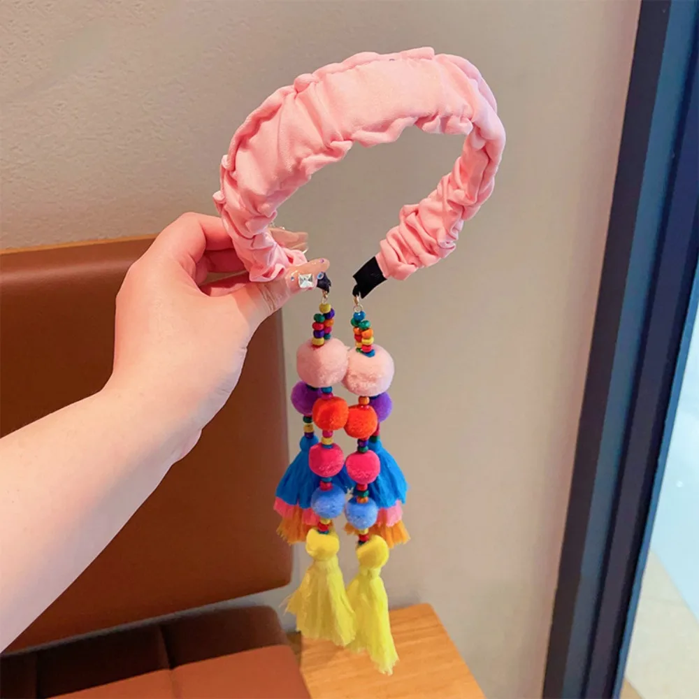 

Exotic Ethnic Style Headband Retro Cloth Tassels Hairdband Hair Ball Travel Photography Accessories Bohemian Headbands