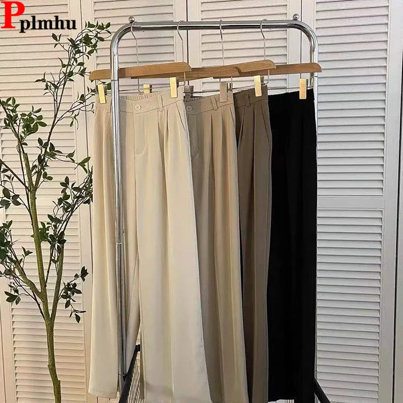 Formal Elasitic High Wiast Wide Leg Suit Pants Basic Casual Trousers Korean Elegant Baggy Pantalones Women New Classic Spodnie