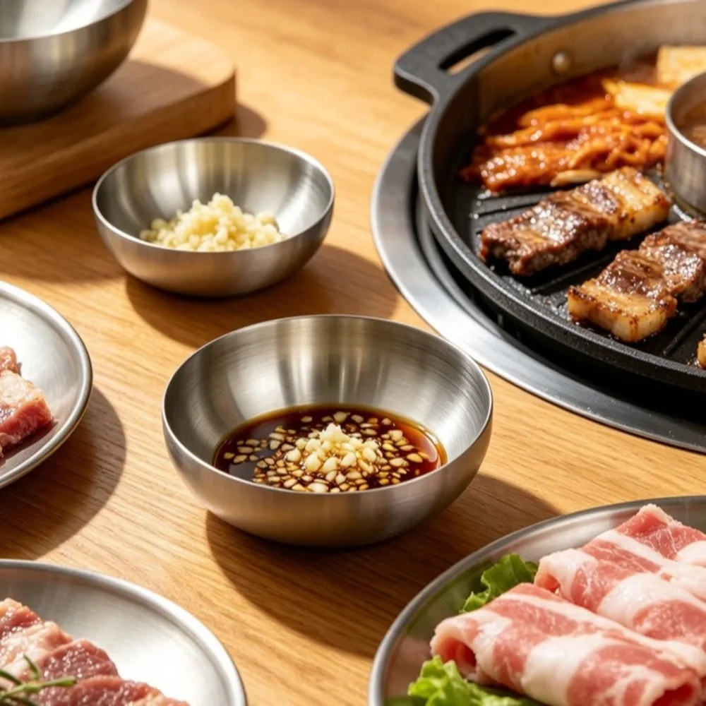 Thickened Stainless Steel Sauce Dish Corrosion-Resistant Drop-Resistant Mini Side Dish Bowls Round Salad Dressing Plates