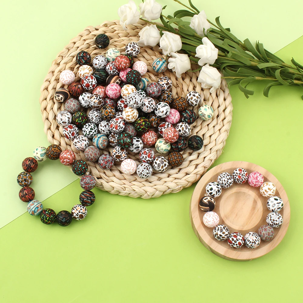 10/15/20pcs 15mm Silicone Beads New Printed Beads for Pen Decor Jewelry Making DIY Bracelet Chain Keychain Ornamental Wholesale