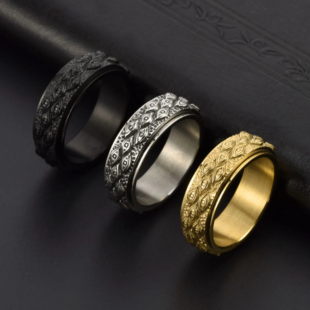 

Vintage The Carved Eye Of God Mens Stress Ring For Rotating Anxiety Stainless Steel Fidget Spinner Rings Anillos 2025 Fashion