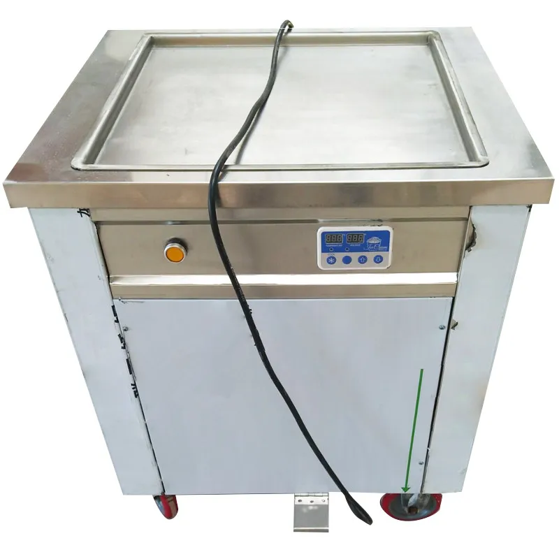 Flat Pan Ice Cream Roller Machine Frying Ice Cream Roller Machine Temperature Control Commercial Single Pan Square Pot