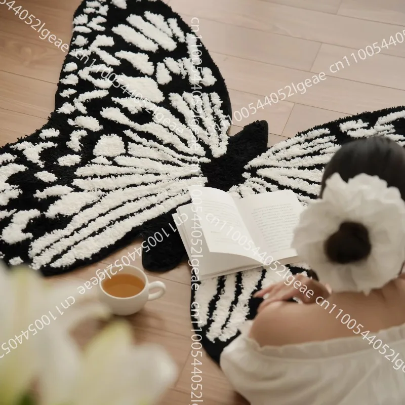 Black and white butterfly French retro bedside blanket premium bedroom living room carpet sofa home coffee table non-slip