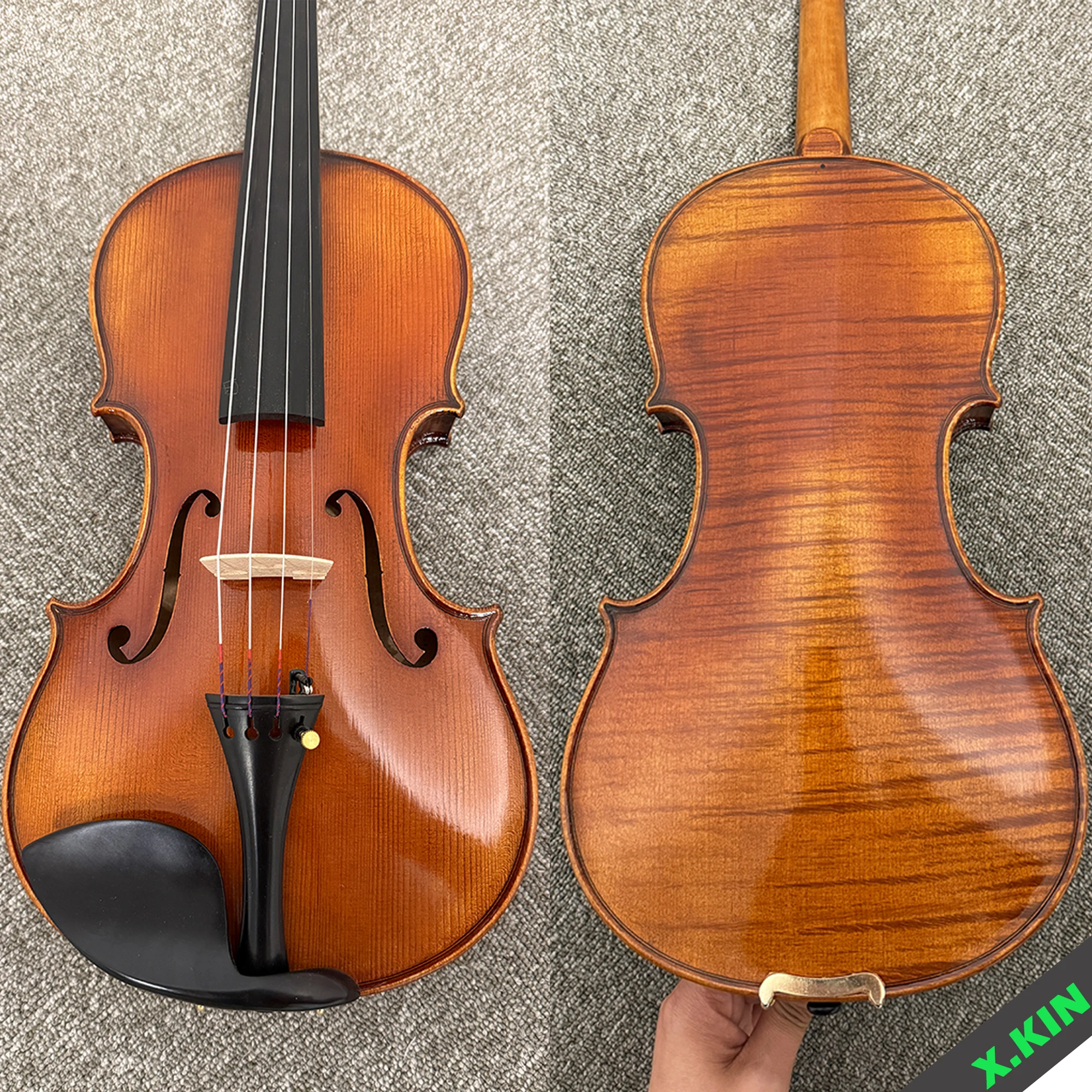 高級虎皮模様手作りバイオリン4/4、手描きプロ仕様バイオリン4/4