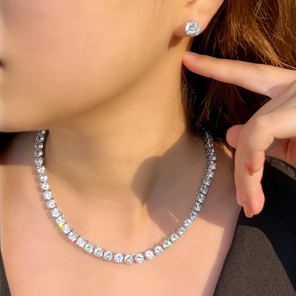 CWWZircons Atemberaubendes Großkarat-Rund-CZ-Tennis-Halsketten- und Ohrring-Set Luxuriöses Brautschmuck-Set für Hochzeit und Abendveranstaltungen Großhandel T0511 – Detail 2