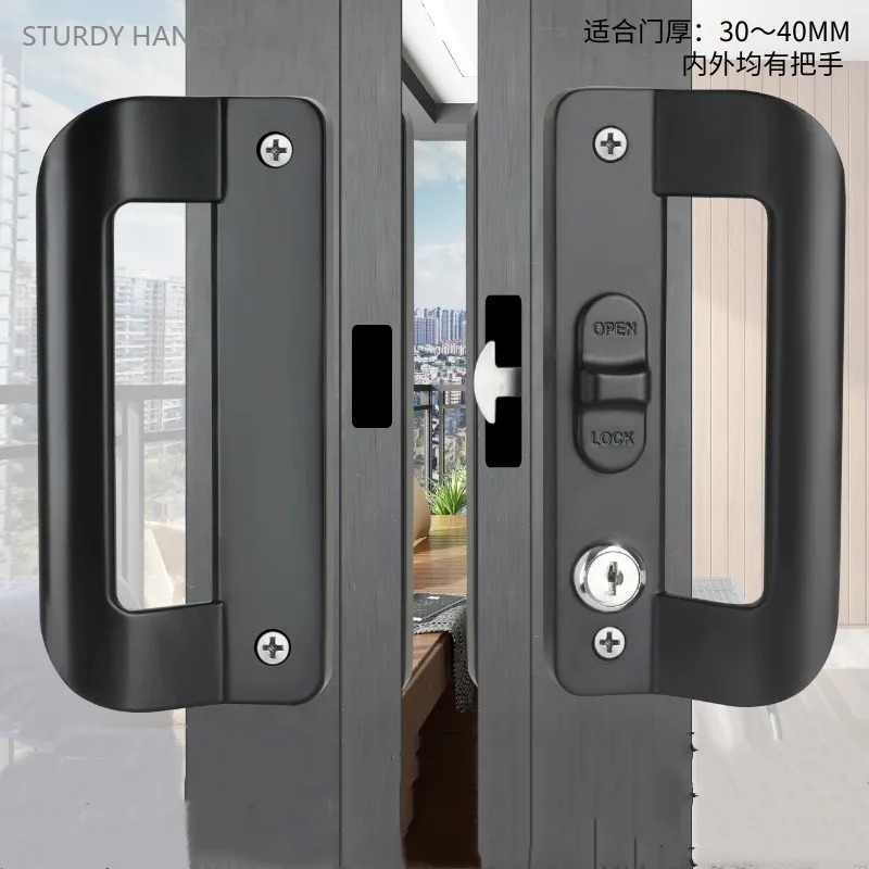 Balcony Sliding Door Locks Black Handle Lock Aluminum Frame Sliding Door Hook Lock Household Hardware Accessory Door Lock