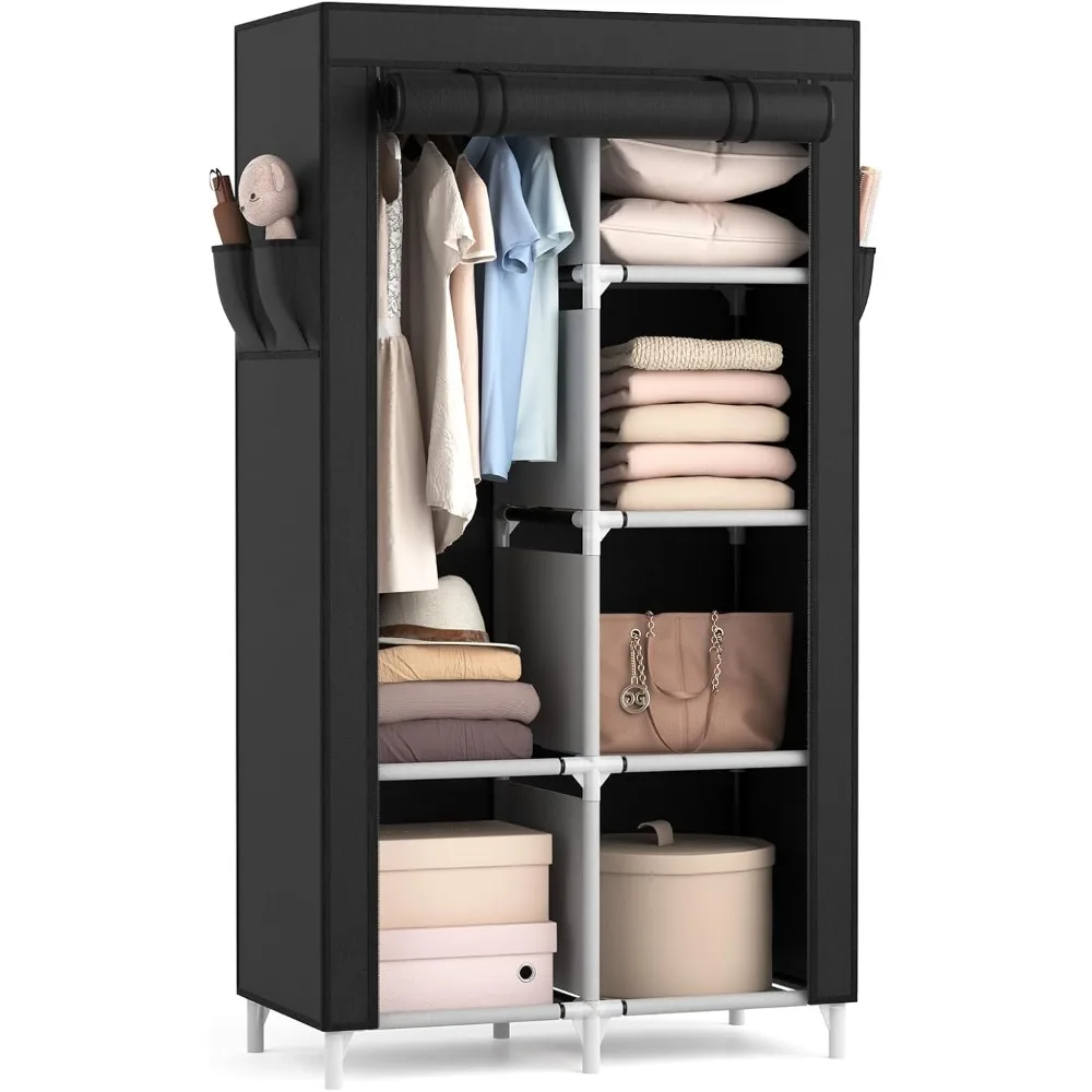 

Portable Closet Wardrobe Closet for Hanging Clothes with 6 Storage Shelves, 1 Hanging Rod and 4 Pockets, Free Standing Closet C
