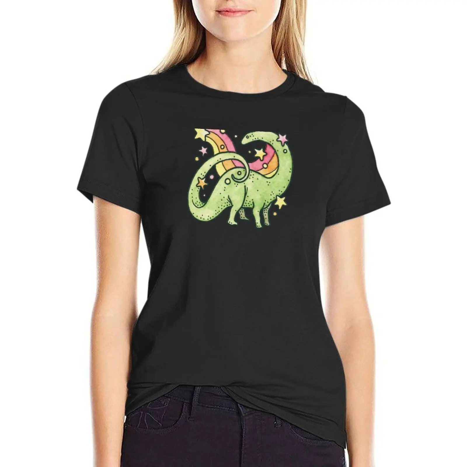 Diplodocus Regenbogen Retro Dinosaurier T-Shirt Rohlinge Anime Kleidung Kurzarm T-Shirt lustige Tops für Frauen