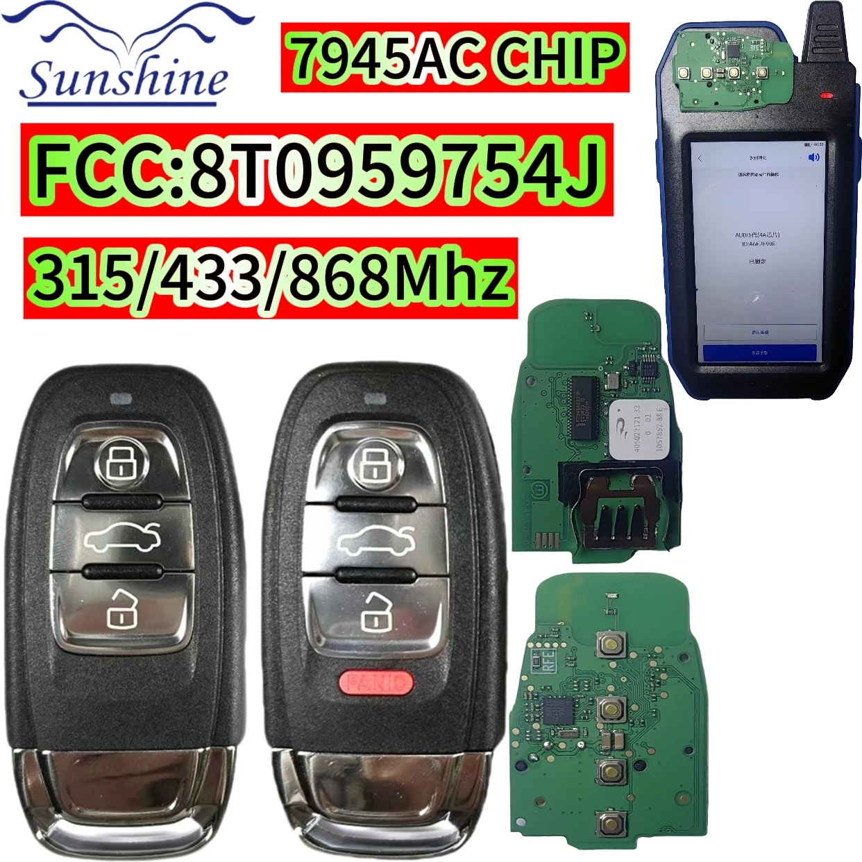 

For Audi5 PCF7945AC Chip 4G0959754J/8T0959754J/754F/754G 315/433/868MHz For Audi A4L A5 Q5 A6L A7 A8 Keyless Go key/PCB