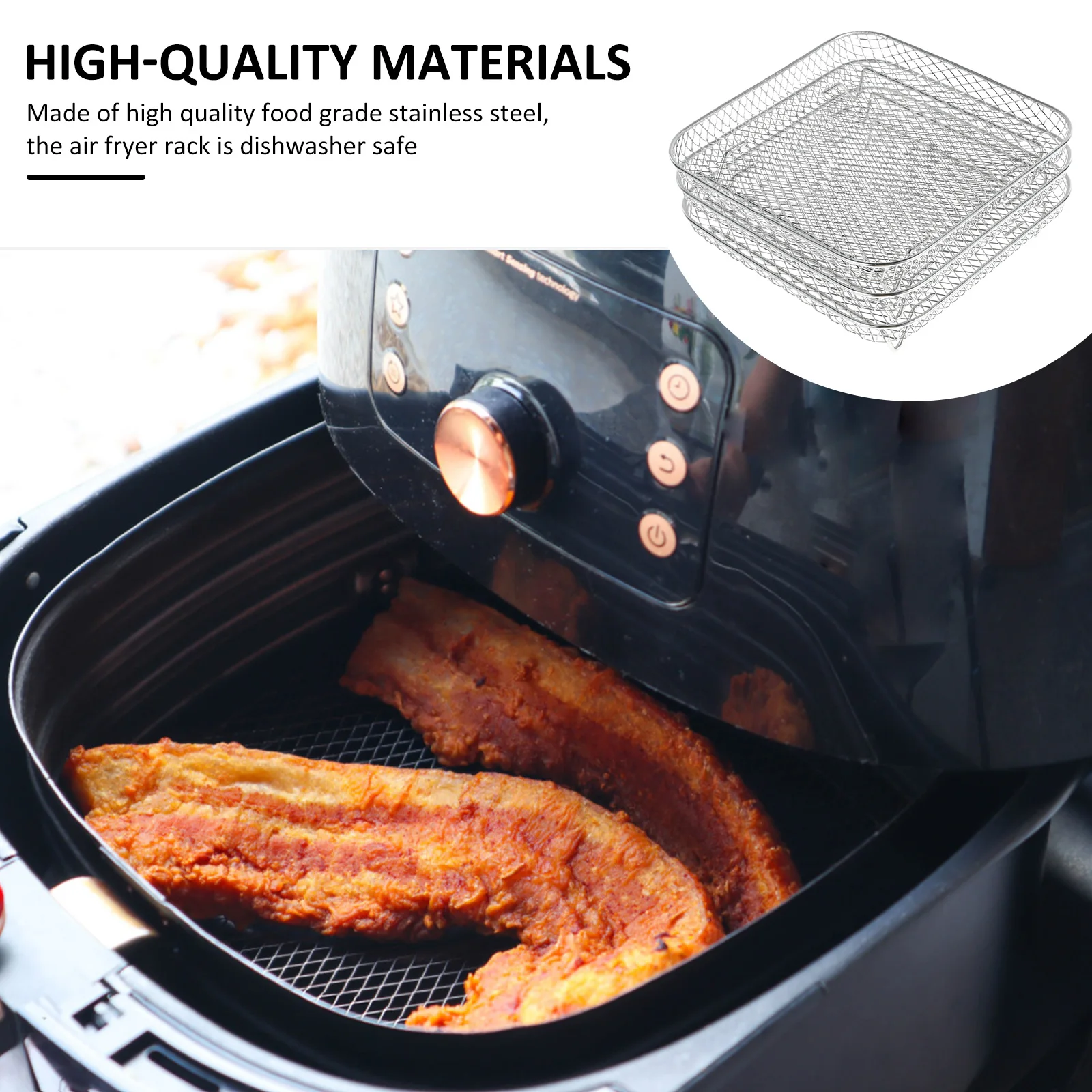 Air Fryer Dehydrator Rack Stainless Steel Dehydrator Rack Grill Square Steam Grill 3-Layer Stackable Air Fryer Accessories