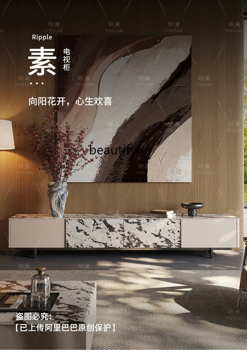 

xzHome TV Cabinet Light Luxury Stone Slate Living Room Modern Italian Villa Storage Floor Cabinet