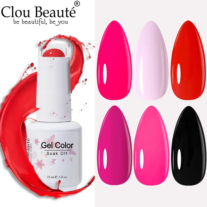 

Clou Beaute 15ml Red Color Vernis Semi Permanent UV Varnish Gel Nail Polish Nails Art Gel Manicure Design TOP BASE Hybrid Nails