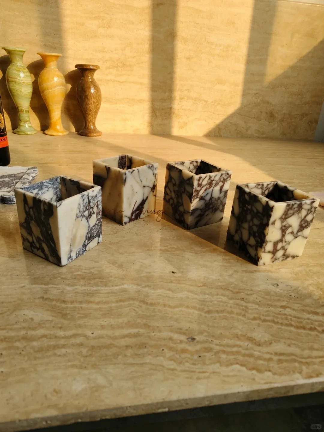 Luxury Onyx Rosso Stone Candle Cup Natural Marble Candle Holder for Living Room Dining Room Bedroom Retro Decor