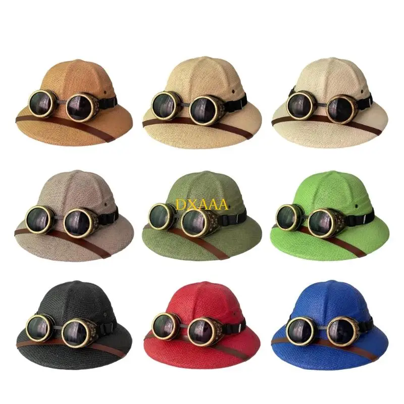 

DXAA Helmet Hat With Detachable Goggles Comfortable Paper Straw Sun Hat for Cycling