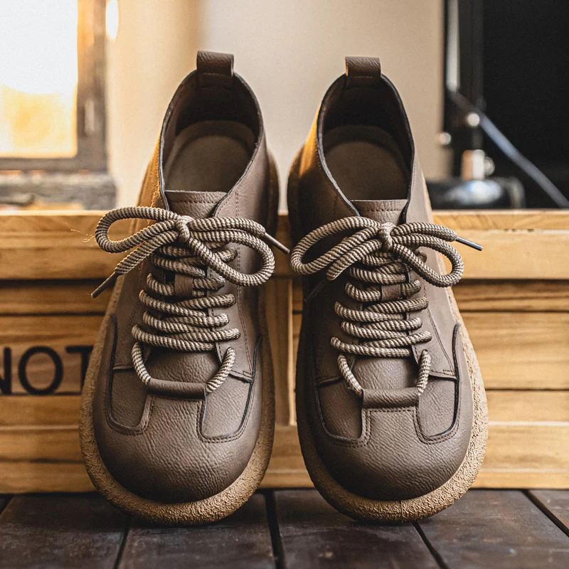 

Дизайнерская мужская повседневная обувь из натуральной кожи, модные мужские рабочие ботинки, нескользящая удобная прогулочная обувь, классические туфли на плоской подошве с большой головкой