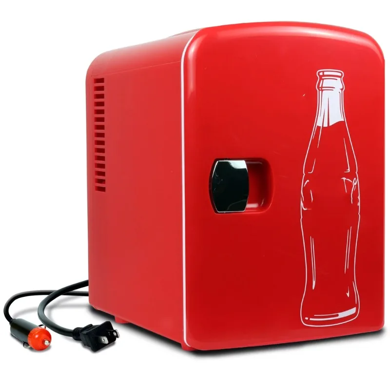 

Classic 4L Mini Fridge w/ 12V DC and 110V AC Cords, 6 Can Portable Cooler,Desk Home Office Dorm, Red