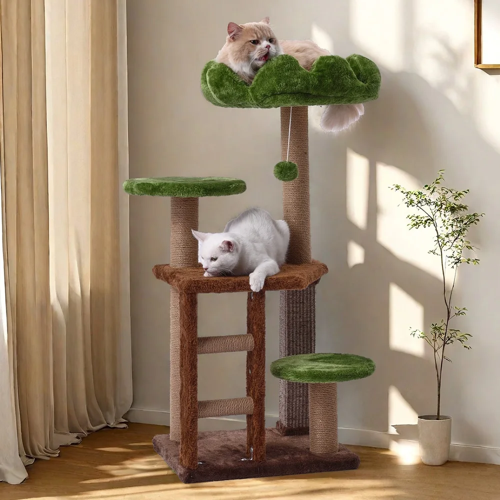 

Green Staircase Multi-Tier Cat Tower Scratching Post Cozy Perch Cat Climbing Frame for Pets