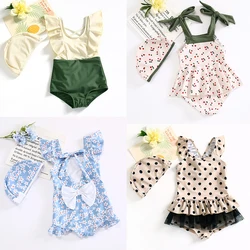 Children's One Piece Swimsuit Korean Style Floral Print Quick-Dry Baby Surfing Suit for Girls Swimwear Toddler Bathing Suit +Cap