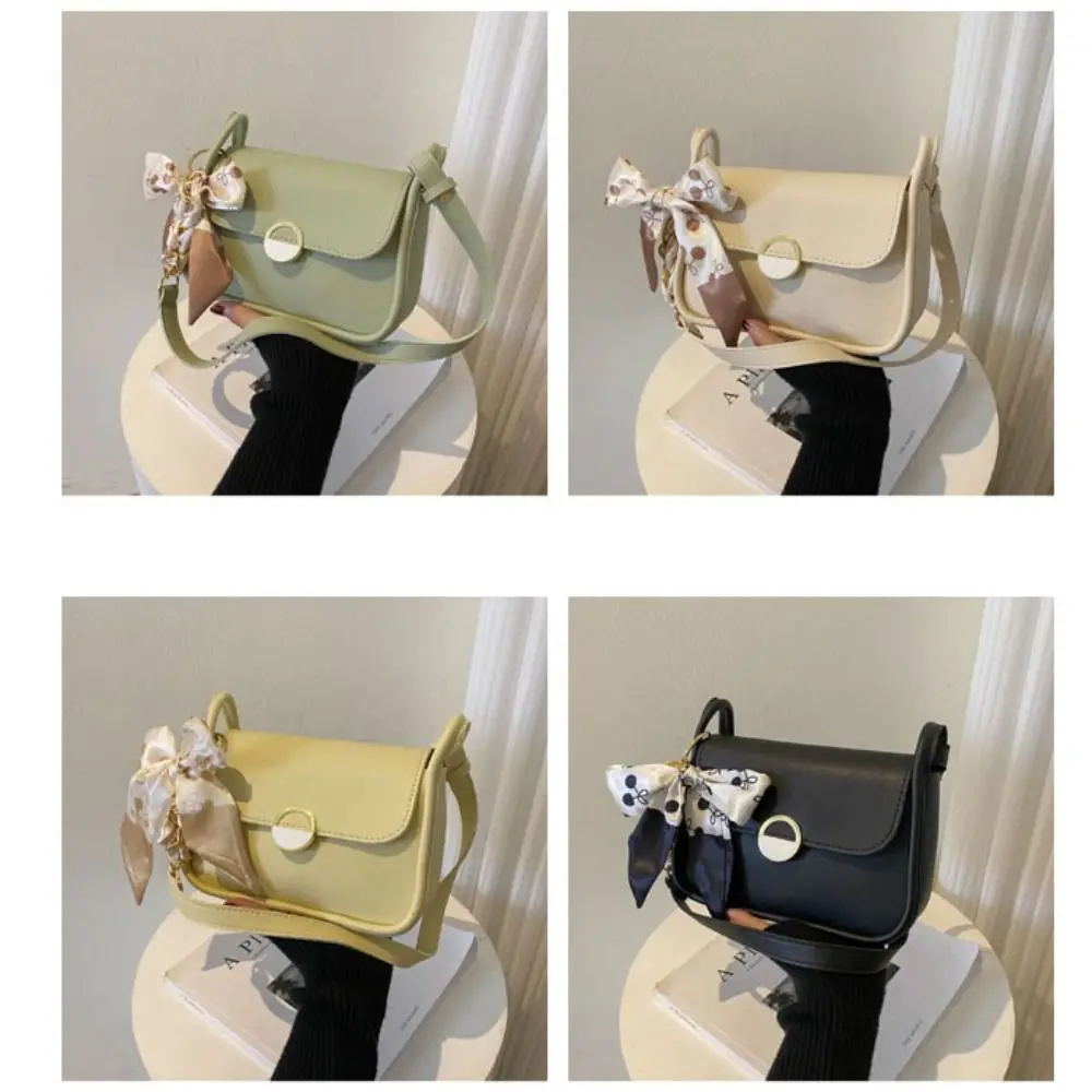 PU Leather Shoulder Bag with Ribbon Carrying Small Square Bag Minimalist Lightweight Chain Crossbody Bag Girls Birthday Gifts